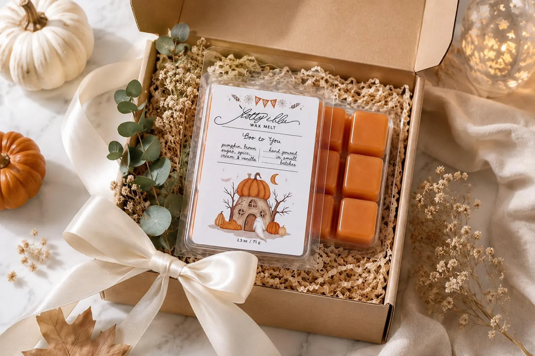 Trick of the Light, Halloween Candle Gift Set by Betty Blu, open box of wax melt cubes