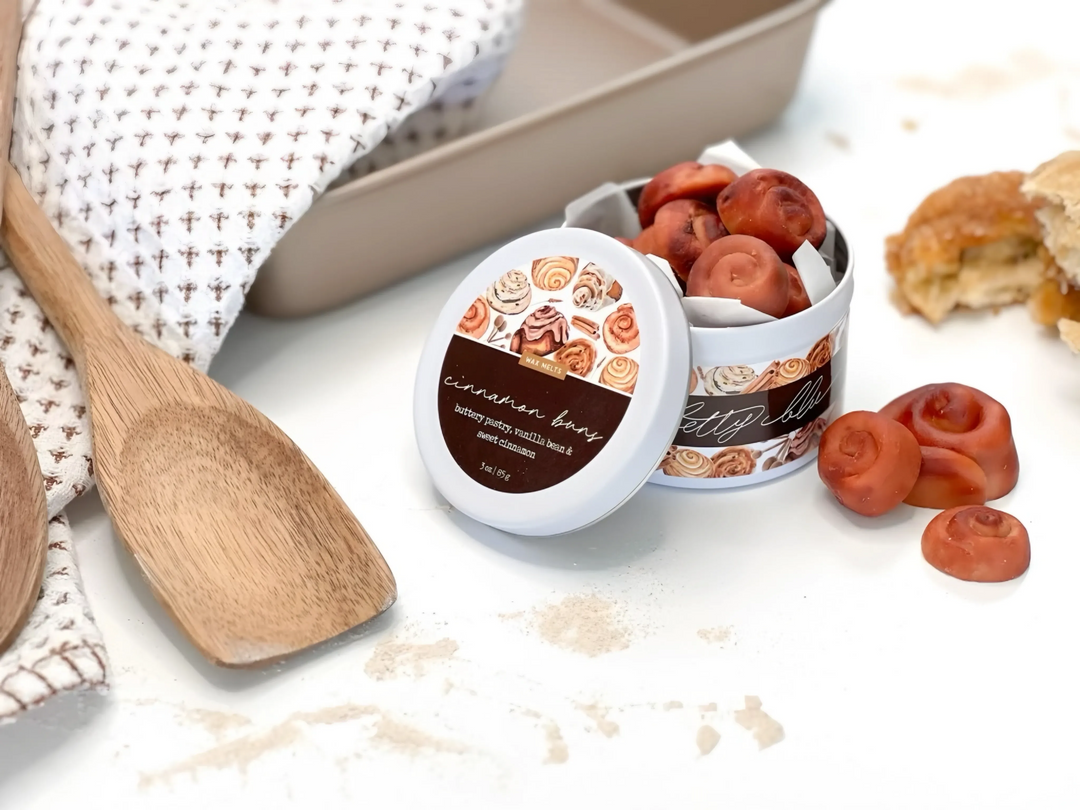 Cinnamon Buns wax melts in kitchen – bakery scent with buttery pastry, vanilla bean, and cinnamon – hand-poured, phthalate-free, made in the USA