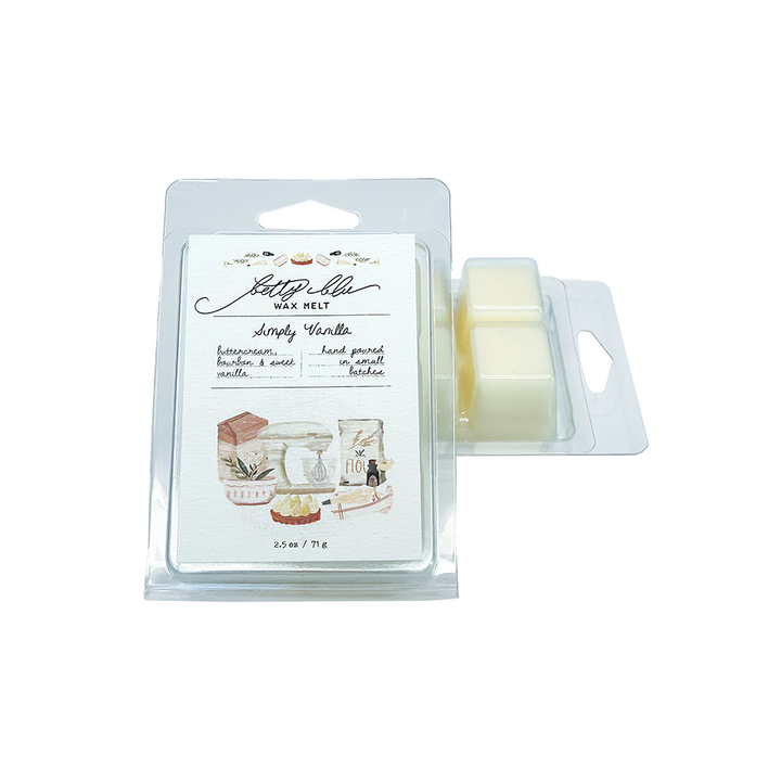 Simply Vanilla Wax Melts – Clamshell style with illustrated kitchen label and soft cream color