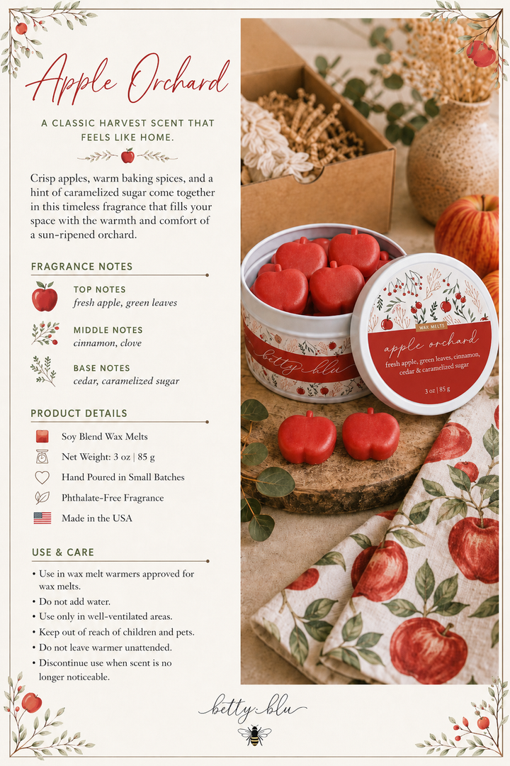 Apple Orchard Wax Melts from Betty Blu, hand-poured wax melts