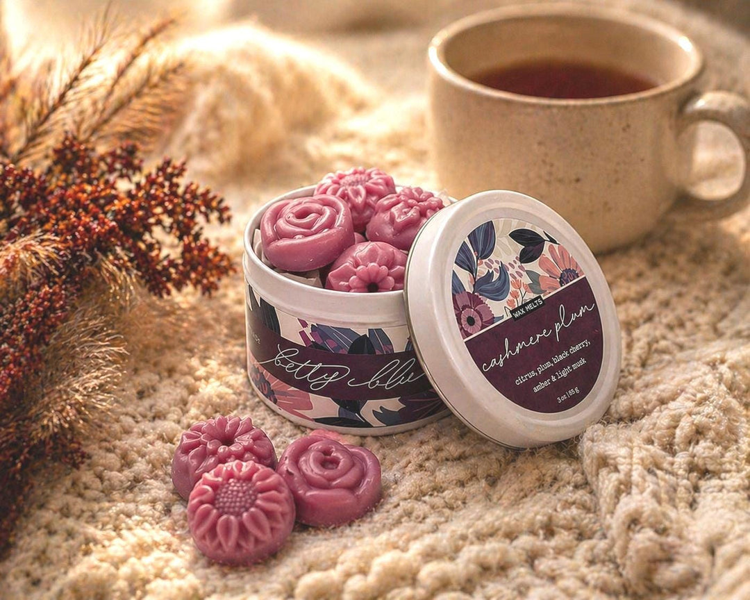 Cashmere Plum Wax Melts from Betty Blu, phthalate-free and hand-poured in Sarasota, Florida
