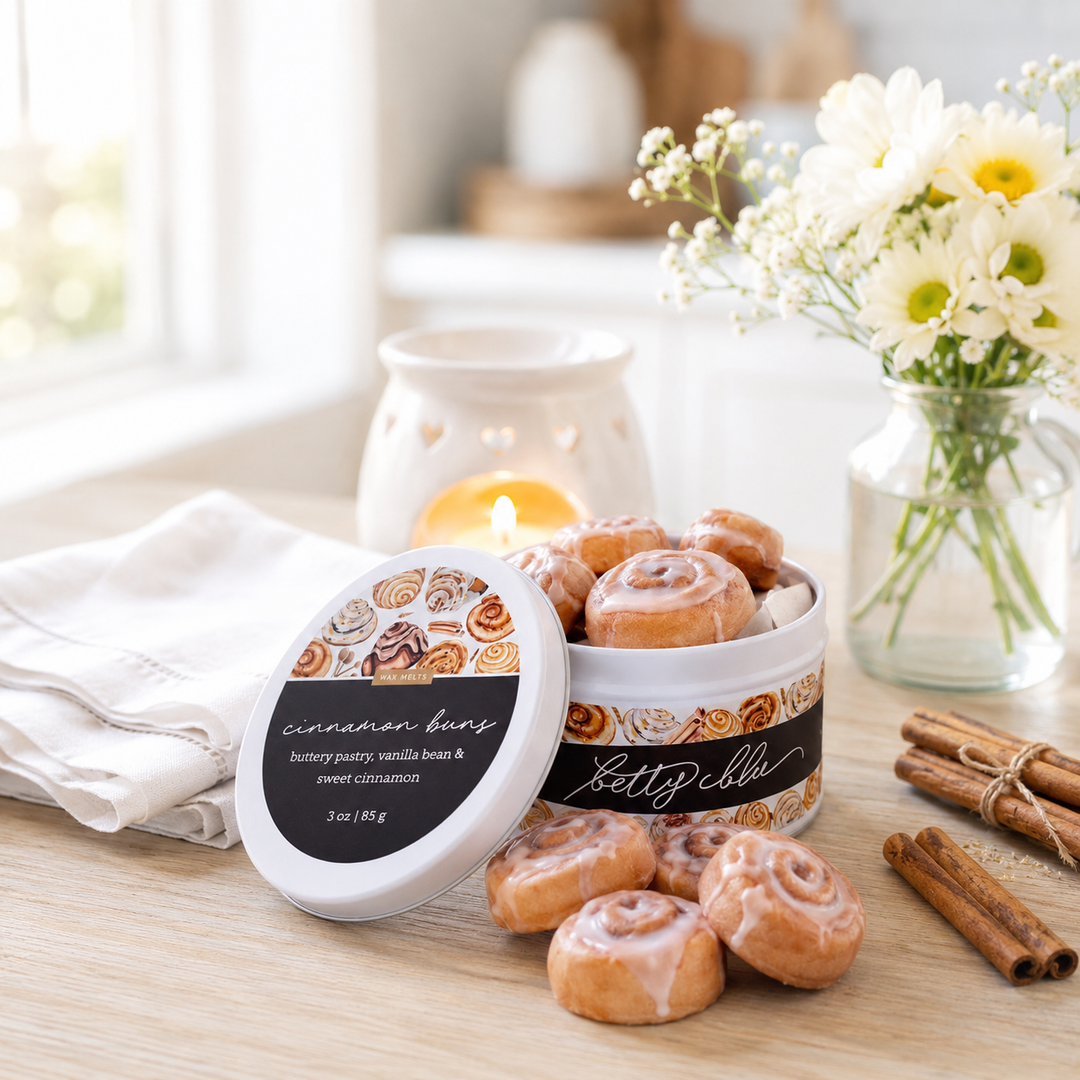 Cinnamon Buns Wax Melts by Betty Blu, hand-poured in small batches in Sarasota, Florida