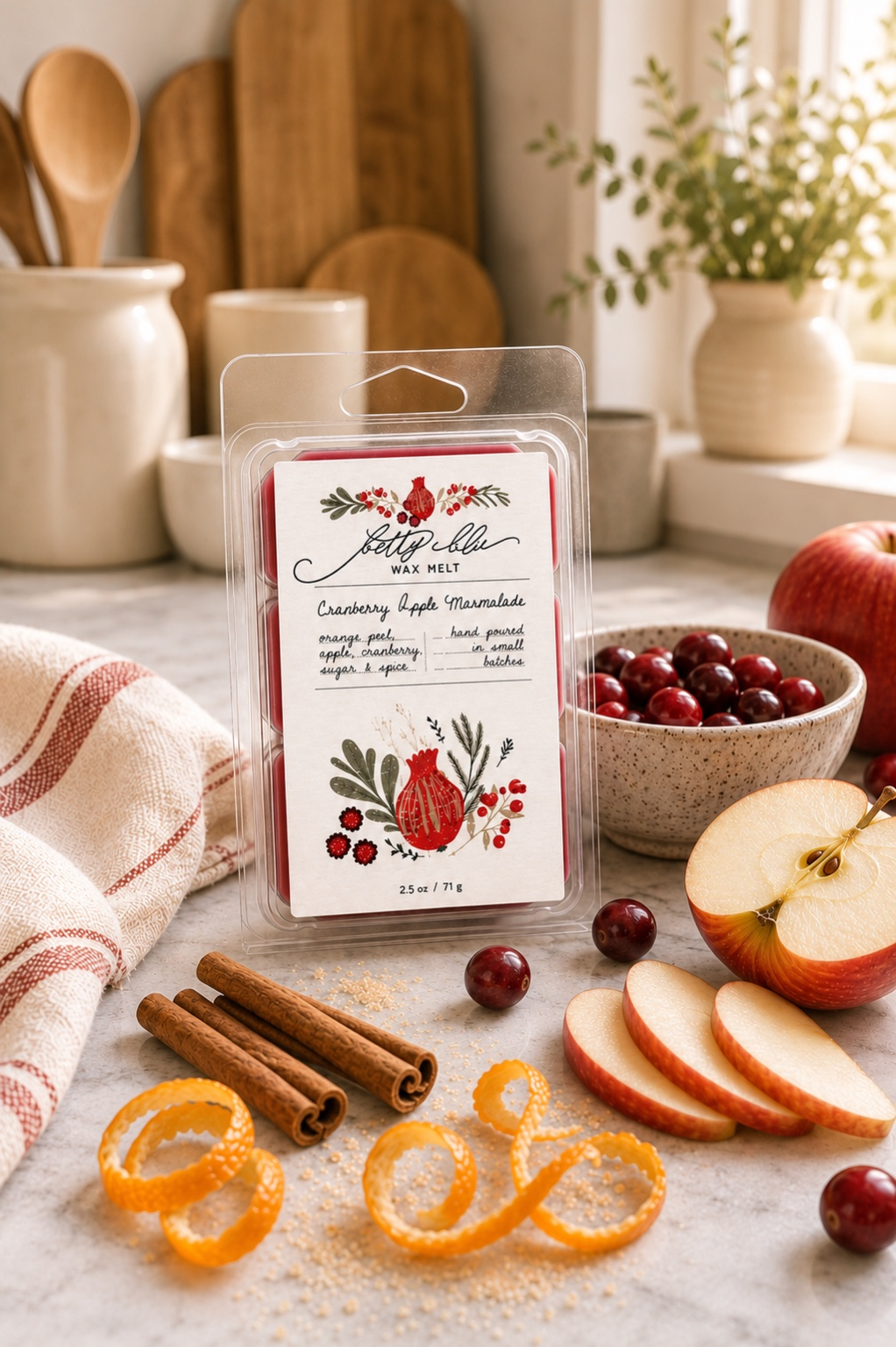 Cranberry Apple Marmalade Wax Melts by Betty Blu, hand-poured in small batches in Sarasota, Florida