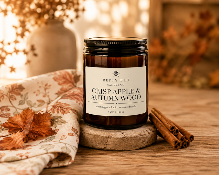 Crisp Apple & Autumn Wood Candle by Betty Blu, small-batch candle made in Florida