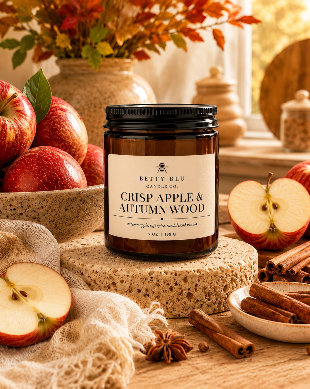 Crisp Apple & Autumn Wood Candle from Betty Blu, hand-poured candle