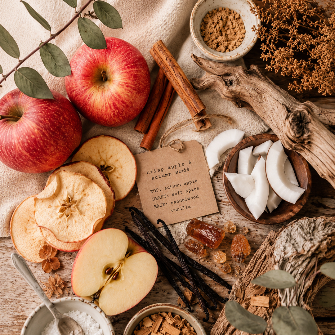Crisp Apple & Autumn Wood Candle from Betty Blu, phthalate-free and hand-poured in Sarasota, Florida