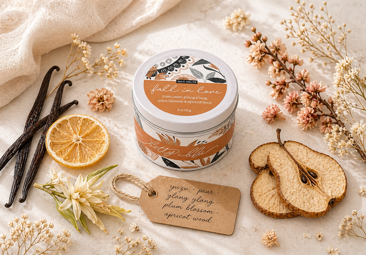 Fall in Love Wax Melts from Betty Blu, phthalate-free and hand-poured in Sarasota, Florida