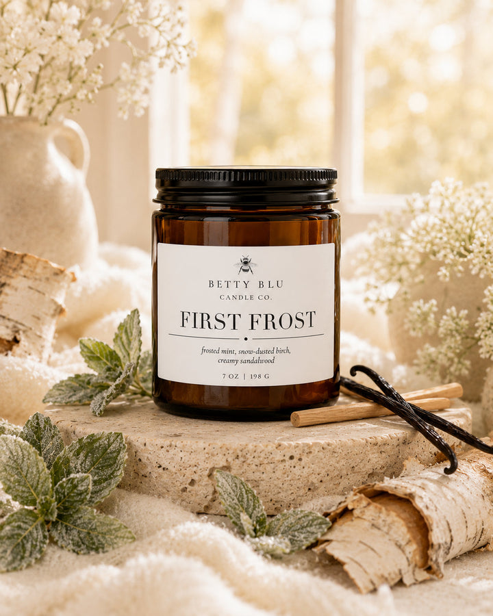 First Frost candle by Betty Blu, hand-poured winter candle made in small batches in Sarasota, Florida