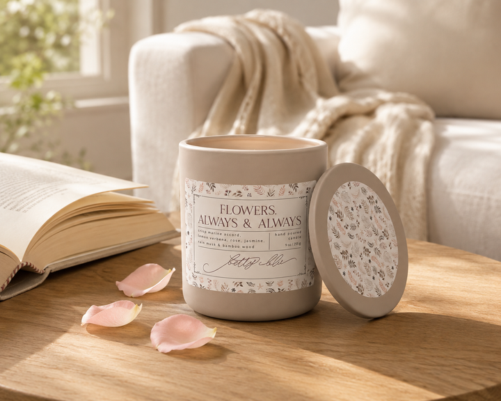 Flowers Always and Always Candle by Betty Blu, hand-poured in small batches in Sarasota, Florida