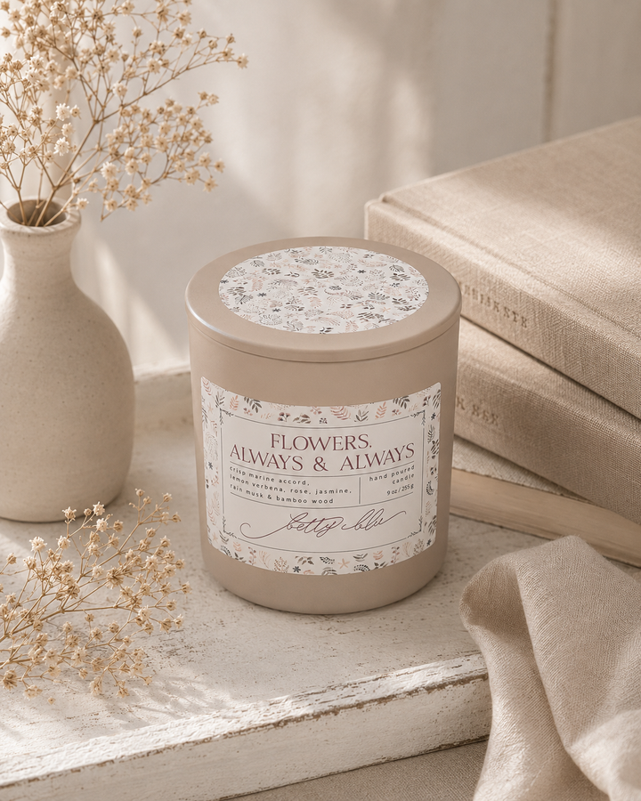 Flowers Always and Always Candle from Betty Blu, phthalate-free and hand-poured in Sarasota, Florida