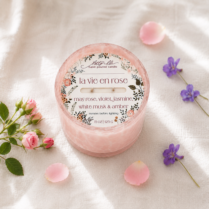 La Vie En Rose Candle from Betty Blu, phthalate-free and hand-poured in Sarasota, Florida