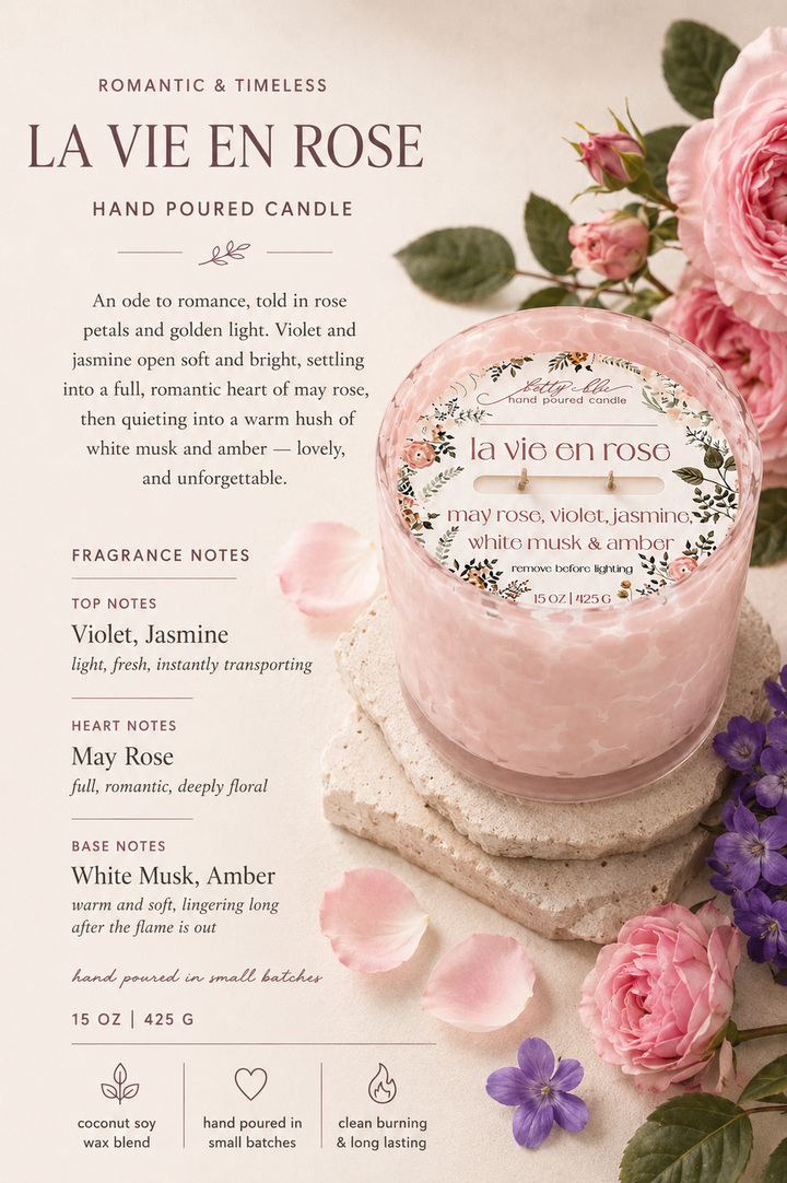 La Vie En Rose Candle, a hand-poured candle from Betty Blu