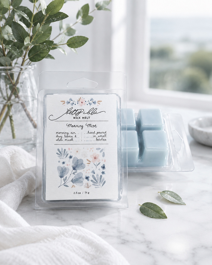 Morning Mist Wax Melts by Betty Blu, hand-poured in small batches in Sarasota, Florida