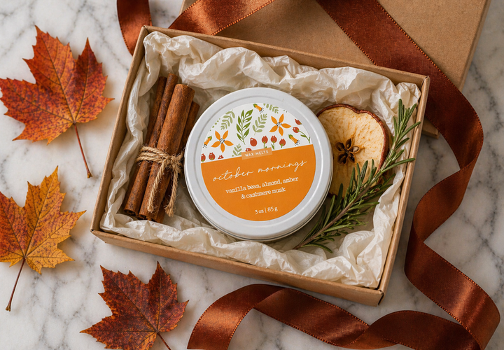 October Mornings Wax Melts from Betty Blu, phthalate-free and hand-poured in Sarasota, Florida