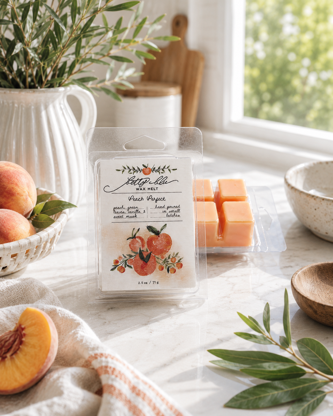 Peach Perfect Wax Melts by Betty Blu, hand-poured in small batches in Sarasota, Florida