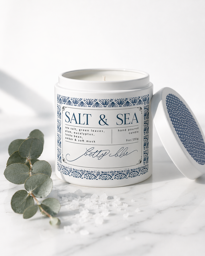 Salt & Sea Candle by Betty Blu, hand-poured in small batches in Sarasota, Florida