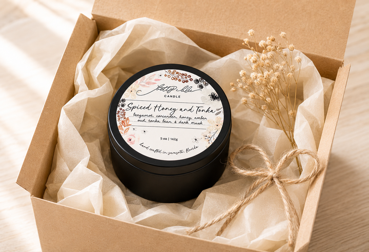 Spiced Honey and Tonka Candle from Betty Blu, phthalate-free and hand-poured in Sarasota, Florida
