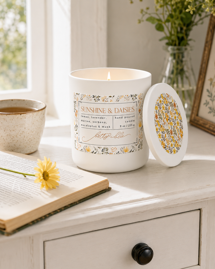 Sunshine & Daisies Candle from Betty Blu, phthalate-free and hand-poured in Sarasota, Florida