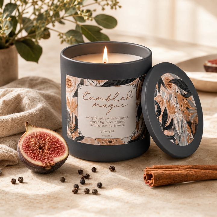 Tumbled Magic Candle by Betty Blu, hand-poured in small batches in Sarasota, Florida