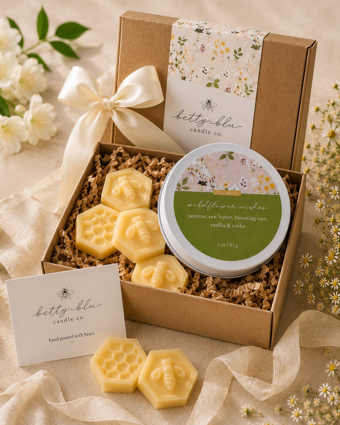 Wildflower Wishes Wax Melts by Betty Blu, hand-poured in small batches in Sarasota, Florida